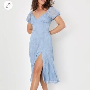 Blossoming with Charm Blue Embroidered Tie-Back Midi Dress size Small NEW